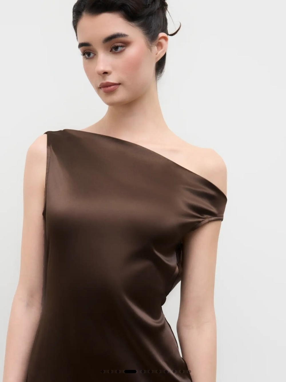 Cider Satin Asymmetrical Neck Backless Maxi Dress. - Picture 3 of 6